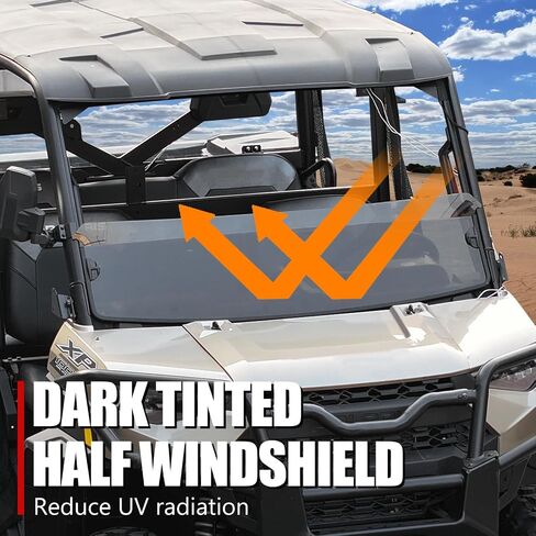 A & UTV PRO نصف زجاج أمامي ملون لـ Polaris Ranger XP 1000 / Crew / Diesel / XP 900 2017-2024، ملحقات النوافذ ذات فتحات تهوية صلبة، أقوى 250 مرة من الزجاج، استبدل OEM # 2883301، قطعة واحدة in Kuwait