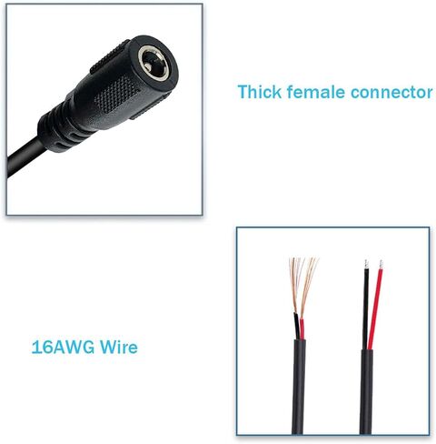 2 قطعة 3FT 16AWG 5V-24V DC كابل أسلاك التوصيل المصنوعة، 5.5 مم × 2.1 مم موصل أسطواني أنثى إلى سلك عاري كابل إصلاح مفتوح الطرف لكاميرا CCTV الأمنية، DVR، ضوء شريط LED in Saudi Arabia