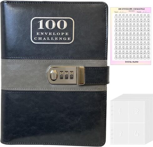 100 Envelopes Money Saving Challenge Binder with Code Lock, and Laminated Tracker, A5 Budget Binder with Cash Envelopes, Easy and Fun Way to Save $5050 (Black) in Saudi Arabia