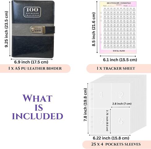 100 Envelopes Money Saving Challenge Binder with Code Lock, and Laminated Tracker, A5 Budget Binder with Cash Envelopes, Easy and Fun Way to Save $5050 (Black) in Saudi Arabia