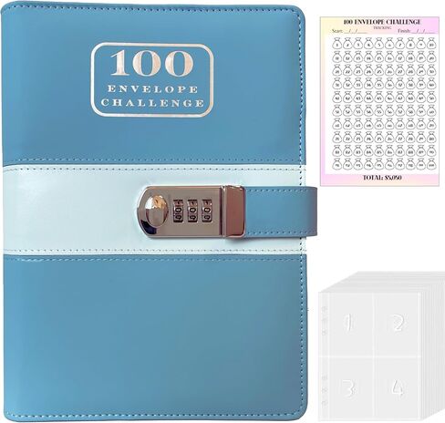 100 Envelopes Money Saving Challenge Binder with Code Lock, and Laminated Tracker, A5 Budget Binder with Cash Envelopes, Easy and Fun Way to Save $5050 (Black) in Saudi Arabia