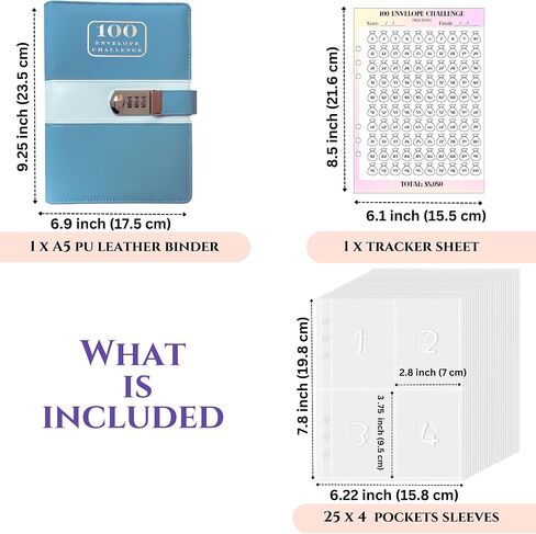 100 Envelopes Money Saving Challenge Binder with Code Lock, and Laminated Tracker, A5 Budget Binder with Cash Envelopes, Easy and Fun Way to Save $5050 (Black) in Saudi Arabia