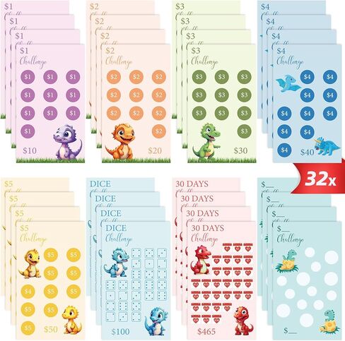 32Pcs Budget Binder Savings Challenge Trackers for Budget Planner, A6 Money Saving Wallet Cash Organizer Book Cards with $1, 2, POCKET MONEY, DICE Challenge, 26 WEEKS, 30 DAYS, DIY in Kuwait