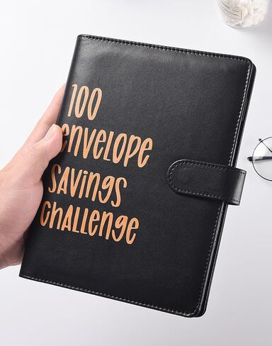 كتاب تحدي توفير المال 100 ظرف مقاس A5 مع مظاريف نقدية وأوراق النفقات ومتتبع التحدي لتوفير 5,050 دولارًا أمريكيًا لمخطط الميزانية وتوفير المال (أسود) in Saudi Arabia