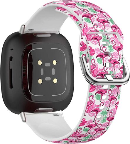 متوافق مع Fitbit Versa 3، Versa 4، Sense، Sense 2 (نمط تصميم استوائي فلامنغو) سوار رياضي من السيليكون للنساء والرجال، سوار بديل لـ Fitbit Versa 3 & 4، Fitbit Sense، Sense 2 in Kuwait