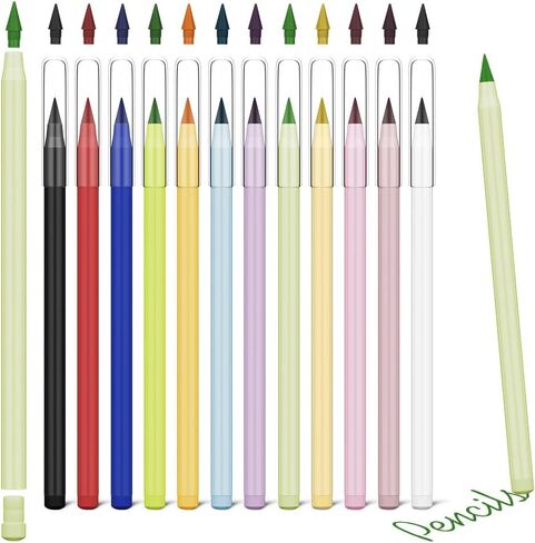 أقلام رصاص ملونة بدون حبر من AUAUY، 12 قطعة قلم رصاص إلى الأبد مع ممحاة، أقلام تلوين سحرية إنفينيتي قلم رصاص يدوم طويلاً بدون شحذ لكتابة الرسم مع 12 لونًا إضافيًا قابلة للاستبدال in Kuwait