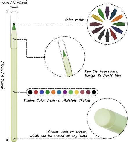 أقلام رصاص ملونة بدون حبر من AUAUY، 12 قطعة قلم رصاص إلى الأبد مع ممحاة، أقلام تلوين سحرية إنفينيتي قلم رصاص يدوم طويلاً بدون شحذ لكتابة الرسم مع 12 لونًا إضافيًا قابلة للاستبدال in Kuwait