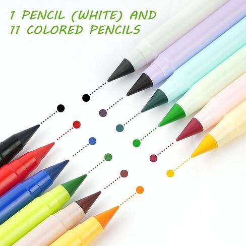أقلام رصاص ملونة بدون حبر من AUAUY، 12 قطعة قلم رصاص إلى الأبد مع ممحاة، أقلام تلوين سحرية إنفينيتي قلم رصاص يدوم طويلاً بدون شحذ لكتابة الرسم مع 12 لونًا إضافيًا قابلة للاستبدال in Kuwait