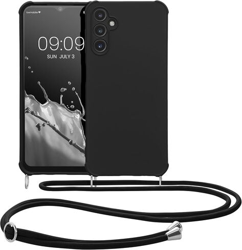 kwmobile Crossbody Case Compatible with Samsung Galaxy A14 5G Case - TPU Silicone Cover with Strap - Black in Saudi Arabia