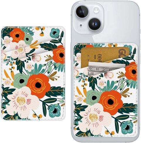 Leather Phone Card Holder Phone Wallet, Stick Back Phone Wallet Sticker Stylish Phone Case Credit Card Holder, Suitable for iPhone, Samsung, Android and Most Smart Phones.Green Leaf Flower in Kuwait