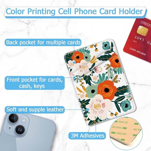 Leather Phone Card Holder Phone Wallet, Stick Back Phone Wallet Sticker Stylish Phone Case Credit Card Holder, Suitable for iPhone, Samsung, Android and Most Smart Phones.Green Leaf Flower in Kuwait