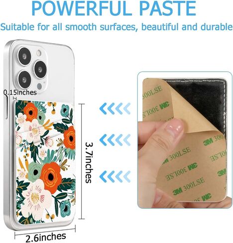 Leather Phone Card Holder Phone Wallet, Stick Back Phone Wallet Sticker Stylish Phone Case Credit Card Holder, Suitable for iPhone, Samsung, Android and Most Smart Phones.Green Leaf Flower in Kuwait