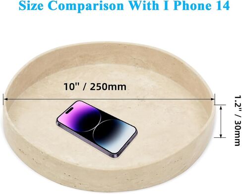 صينية مستديرة من رخام الحجر الجيري مقاس 10 بوصات، صينية تخزين مزخرفة، صينية تقديم، منظم للطاولة لطاولة الحمام في خزانة الملابس in Kuwait