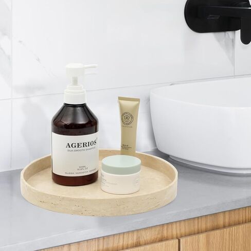 صينية مستديرة من رخام الحجر الجيري مقاس 10 بوصات، صينية تخزين مزخرفة، صينية تقديم، منظم للطاولة لطاولة الحمام في خزانة الملابس in Kuwait