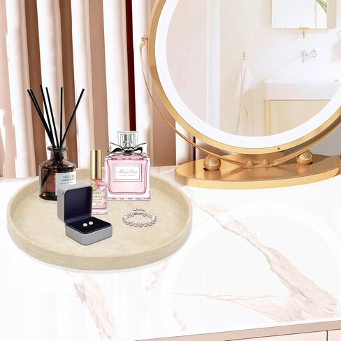 صينية مستديرة من رخام الحجر الجيري مقاس 10 بوصات، صينية تخزين مزخرفة، صينية تقديم، منظم للطاولة لطاولة الحمام في خزانة الملابس in Kuwait