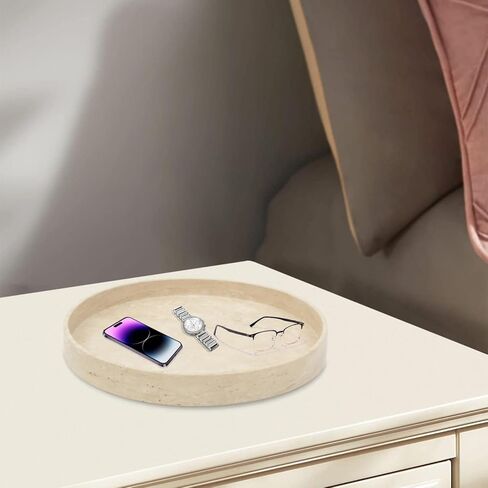 صينية مستديرة من رخام الحجر الجيري مقاس 10 بوصات، صينية تخزين مزخرفة، صينية تقديم، منظم للطاولة لطاولة الحمام في خزانة الملابس in Kuwait