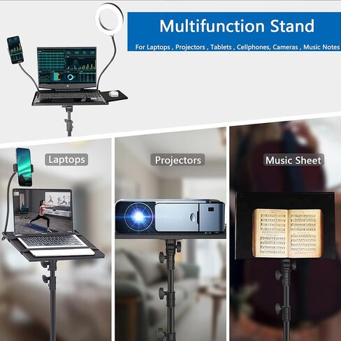 Projector Tripod Stand with Wheels Adjustable Height Laptop Tripod Stand with LED Ring Light Carrying Bag 2 Shelves Mouse Tray Phone Holder Projector Music Stand Portable Laptop Floor Stand in Saudi Arabia