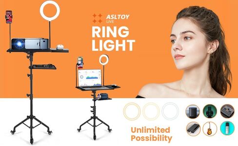 Projector Tripod Stand with Wheels Adjustable Height Laptop Tripod Stand with LED Ring Light Carrying Bag 2 Shelves Mouse Tray Phone Holder Projector Music Stand Portable Laptop Floor Stand in Saudi Arabia
