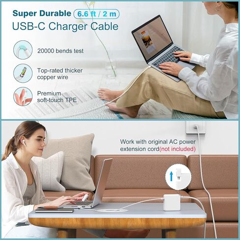 شاحن لجهاز MacBook Pro - محول طاقة USB C بقدرة 96 وات لجهاز MacBook Pro 16 15 14 13 بوصة 2022، 2021، 2020، 2019، MacBook Air، iPad، USBC & Type C كمبيوتر محمول، كابل شحن USB C إلى C بطول 6.6 قدم، جودة أصلية in Kuwait