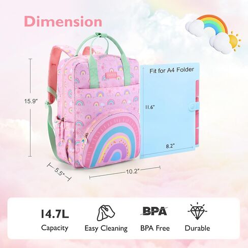 mommore Kids Backpack Girls, Durable Large Toddler Bookbag with Double Handles, Water Resistant Rainbow Backpack with Chest Strap for Preschool Kindergarten Travel in Saudi Arabia