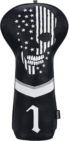 غطاء رأس Mytag Golf Skull Skeleton Head Cover لنادي الجولف من الجلد الأسود، مجموعة أغطية رأس تناسب السائق Fairway Wood Hybrid Utility Putter Iron Wedge Headcover in Saudi Arabia