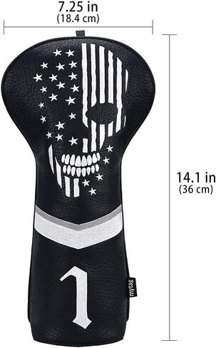 غطاء رأس Mytag Golf Skull Skeleton Head Cover لنادي الجولف من الجلد الأسود، مجموعة أغطية رأس تناسب السائق Fairway Wood Hybrid Utility Putter Iron Wedge Headcover in Saudi Arabia