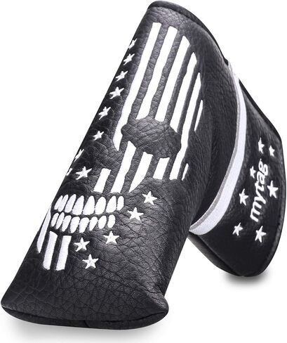 غطاء رأس Mytag Golf Skull Skeleton Head Cover لنادي الجولف من الجلد الأسود، مجموعة أغطية رأس تناسب السائق Fairway Wood Hybrid Utility Putter Iron Wedge Headcover in Saudi Arabia