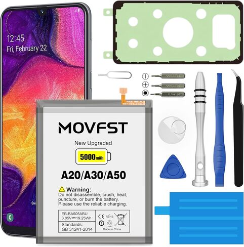 بطارية بديلة لهاتف Samsung Galaxy A20 A30 A50، بطارية 5000 مللي أمبير في الساعة عالية السعة تناسب الموديل A505F /A30 SM-A305 /A20 A205FN A202F /A30s SM-A307 مع مجموعة أدوات الإصلاح، EB-BA505ABU in Saudi Arabia