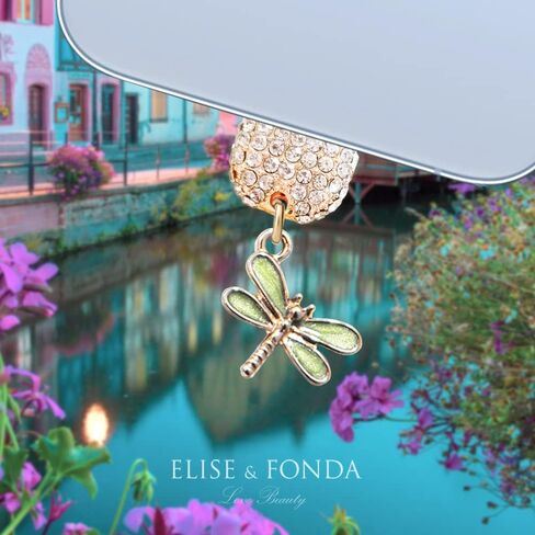 ELISE & FONDA CP523 منفذ شحن USB كريستال مضاد للغبار قابس صغير على شكل يعسوب لهاتف iPhone 13/12/11/ XS MAX/XR/X/8 Plus/7/6S/8/SE iPad iPod (أخضر) in Saudi Arabia