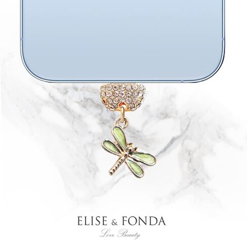 ELISE & FONDA CP523 منفذ شحن USB كريستال مضاد للغبار قابس صغير على شكل يعسوب لهاتف iPhone 13/12/11/ XS MAX/XR/X/8 Plus/7/6S/8/SE iPad iPod (أخضر) in Saudi Arabia
