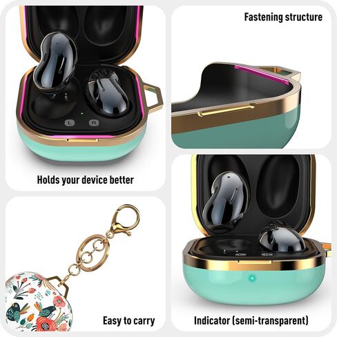 حافظة لهاتف Galaxy Buds FE/Galaxy Buds 2 Pro/Galaxy Buds Pro/Galaxy Buds 2/ Galaxy Buds Live، غلاف صلب منقوش لطيف مع مشبك للنساء والرجال (نعناعي) in Kuwait