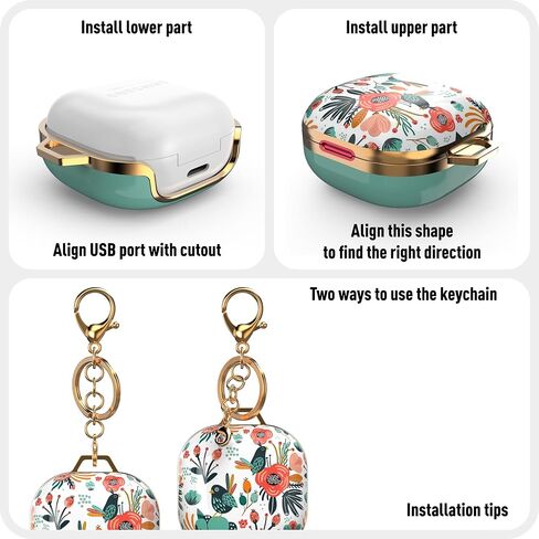 حافظة لهاتف Galaxy Buds FE/Galaxy Buds 2 Pro/Galaxy Buds Pro/Galaxy Buds 2/ Galaxy Buds Live، غلاف صلب منقوش لطيف مع مشبك للنساء والرجال (نعناعي) in Kuwait