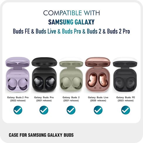 حافظة لهاتف Galaxy Buds FE/Galaxy Buds 2 Pro/Galaxy Buds Pro/Galaxy Buds 2/ Galaxy Buds Live، غلاف صلب منقوش لطيف مع مشبك للنساء والرجال (نعناعي) in Kuwait