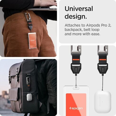 Spigen Lanyard with Carabiner Designed for AirPods Pro 2nd Generation Case 2022/2023 (USB-C/Lightening Cable) Durable Lanyard Strap with Carabiner [AirPods Pro 2/Universal Lanyard] - Black in Saudi Arabia