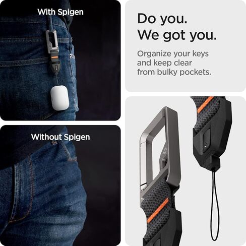 Spigen Lanyard with Carabiner Designed for AirPods Pro 2nd Generation Case 2022/2023 (USB-C/Lightening Cable) Durable Lanyard Strap with Carabiner [AirPods Pro 2/Universal Lanyard] - Black in Saudi Arabia