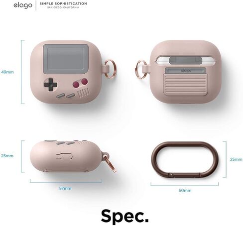 elago AW5 Compatible with AirPods 3rd Generation Case (2021), Classic Handheld Game Console Design Case Compatible with Apple AirPods 3, Carabiner Included [Light Grey] in Kuwait