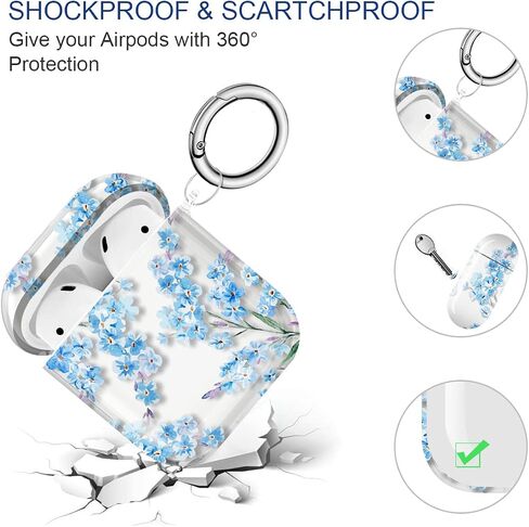 غطاء حافظة Maxjoy for AirPods، حافظة AirPod شفافة على شكل زهرة للنساء والرجال حافظة iPod شفافة ناعمة ولطيفة مع مشبك سلسلة مفاتيح متوافقة مع AirPod 2nd 1st Gen Charging Case 2&1، زهري in Saudi Arabia
