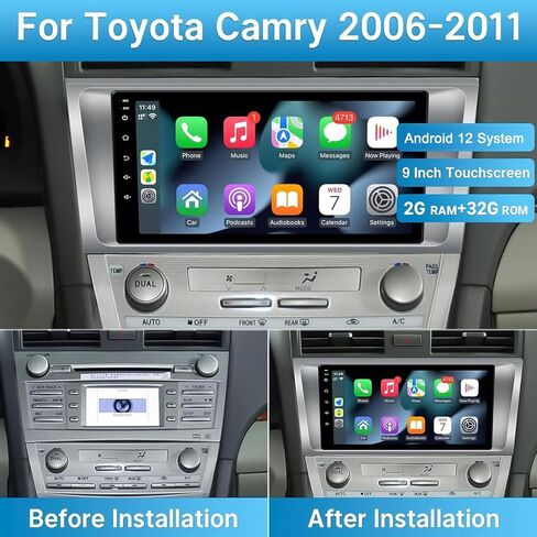 Leadfan Android Car Stereo for Toyota Camry 2006 2007 2008 2009 2010 2011، 9 بوصة HD شاشة تعمل باللمس راديو السيارة مع Carplay Android Auto Bluetooth FM Radio GPS Navigation WiFi Backup Camera USB in Saudi Arabia
