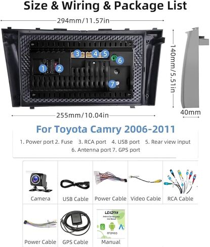 Leadfan Android Car Stereo for Toyota Camry 2006 2007 2008 2009 2010 2011، 9 بوصة HD شاشة تعمل باللمس راديو السيارة مع Carplay Android Auto Bluetooth FM Radio GPS Navigation WiFi Backup Camera USB in Saudi Arabia