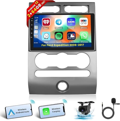 راديو ستيريو للسيارة Hi-Fi 2+64G Android 13 لسيارة Ford Expedition 2006-2017 (مكيف الهواء اليدوي)، شاشة لمس عالية الدقة مقاس 9 بوصات مع Apple CarPlay Android Auto اللاسلكي، كاميرا احتياطية AHD، وصلة مرآة، GPS، WiFi in Saudi Arabia