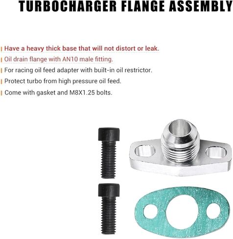 1 PC Car Turbocharger, GT28 GT30 Joint AN10 Garrett Metal Alloy Flange Turbine Oil Inlet Repair Kit, Turbine Oil Return Drain Flange Adapter, Universal Accessories for Most Cars (Silver) in Kuwait