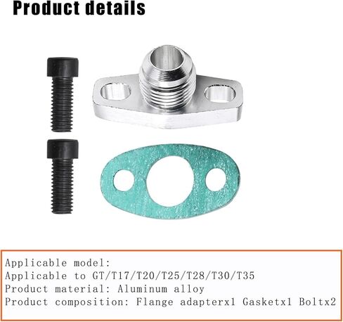 1 PC Car Turbocharger, GT28 GT30 Joint AN10 Garrett Metal Alloy Flange Turbine Oil Inlet Repair Kit, Turbine Oil Return Drain Flange Adapter, Universal Accessories for Most Cars (Silver) in Kuwait