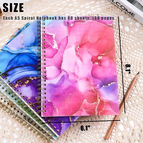 4 قطع من دفاتر الملاحظات الحلزونية مقاس A5، دفاتر ملاحظات حلزونية بغلاف مقوى بتصميم رخامي دفاتر ملاحظات مسطرة للكلية للنساء هدية للوازم المدرسية المكتبية in Kuwait