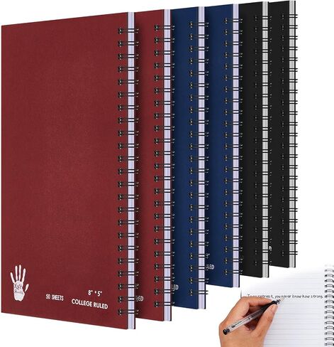 Lewtemi 6 Pack Small Left Handed Notebook 8"x5" Lefty Spiral Notebooks Wire Bound Mini Notebook 50 Sheets College Wide Ruled Paper Journal(Colorful) in Kuwait