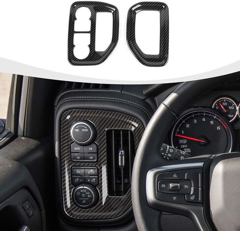 Air Conditioning Outlet Vent Trim, Center Console Dash AC Vent Ring Cover Compatible with 2019-2022 Chevrolet Silverado 1500 2500 3500 & 2019-2022 GMC-Sierra, Carbon Fiber in Saudi Arabia