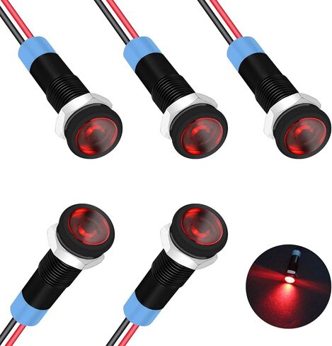 smseace 5Pack 1/4''(6mm) AC/DC12-24V LED Indicator Light Waterproof IP67 Aluminum Black Anodized 24 Volt led Lights Metal Pilot Lamp Lights Red Panel LED Indicator Signal Light in Saudi Arabia