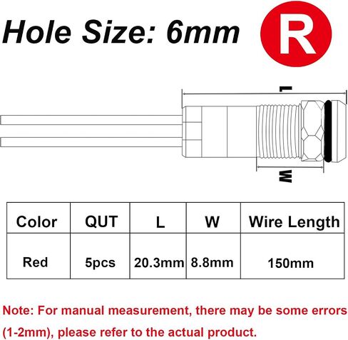smseace 5Pack 1/4''(6mm) AC/DC12-24V LED Indicator Light Waterproof IP67 Aluminum Black Anodized 24 Volt led Lights Metal Pilot Lamp Lights Red Panel LED Indicator Signal Light in Saudi Arabia