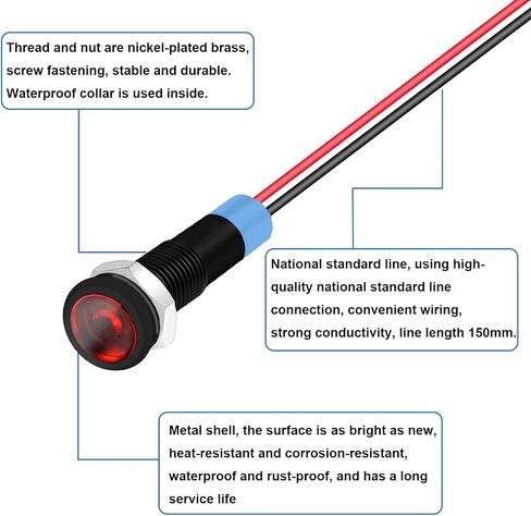 smseace 5Pack 1/4''(6mm) AC/DC12-24V LED Indicator Light Waterproof IP67 Aluminum Black Anodized 24 Volt led Lights Metal Pilot Lamp Lights Red Panel LED Indicator Signal Light in Saudi Arabia