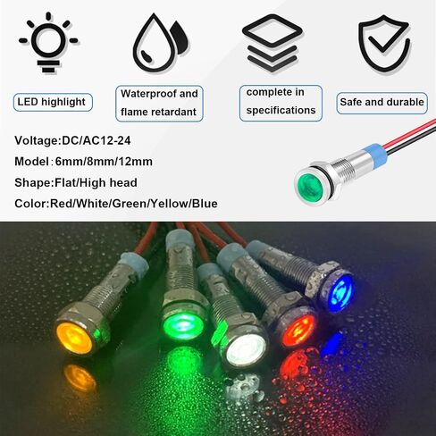 smseace 5Pack 1/4''(6mm) AC/DC12-24V LED Indicator Light Waterproof IP67 Aluminum Black Anodized 24 Volt led Lights Metal Pilot Lamp Lights Red Panel LED Indicator Signal Light in Saudi Arabia