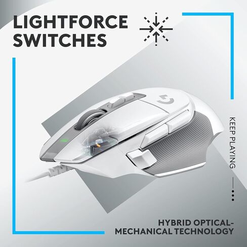 ماوس الألعاب السلكي G502 X من لوجيتك - مفاتيح أساسية بصرية ميكانيكية هجينة LIGHTFORCE، مستشعر ألعاب Hero 25K، متوافق مع الكمبيوتر الشخصي - macOS/Windows - أبيض (متجدد) in Saudi Arabia